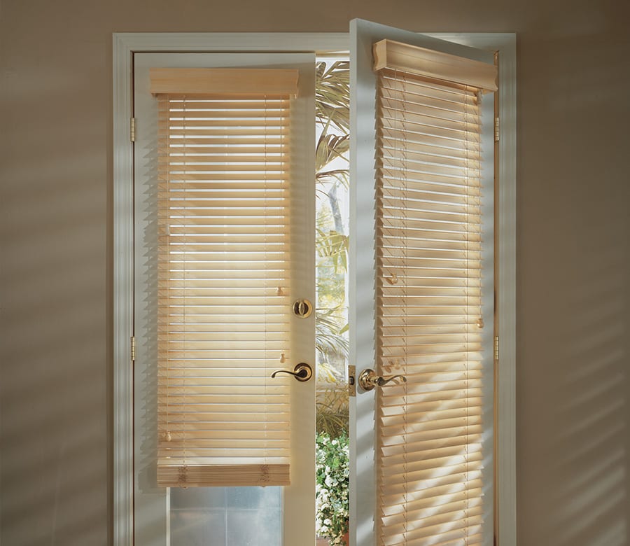Hunter Douglas glass door wood blinds Houston TX