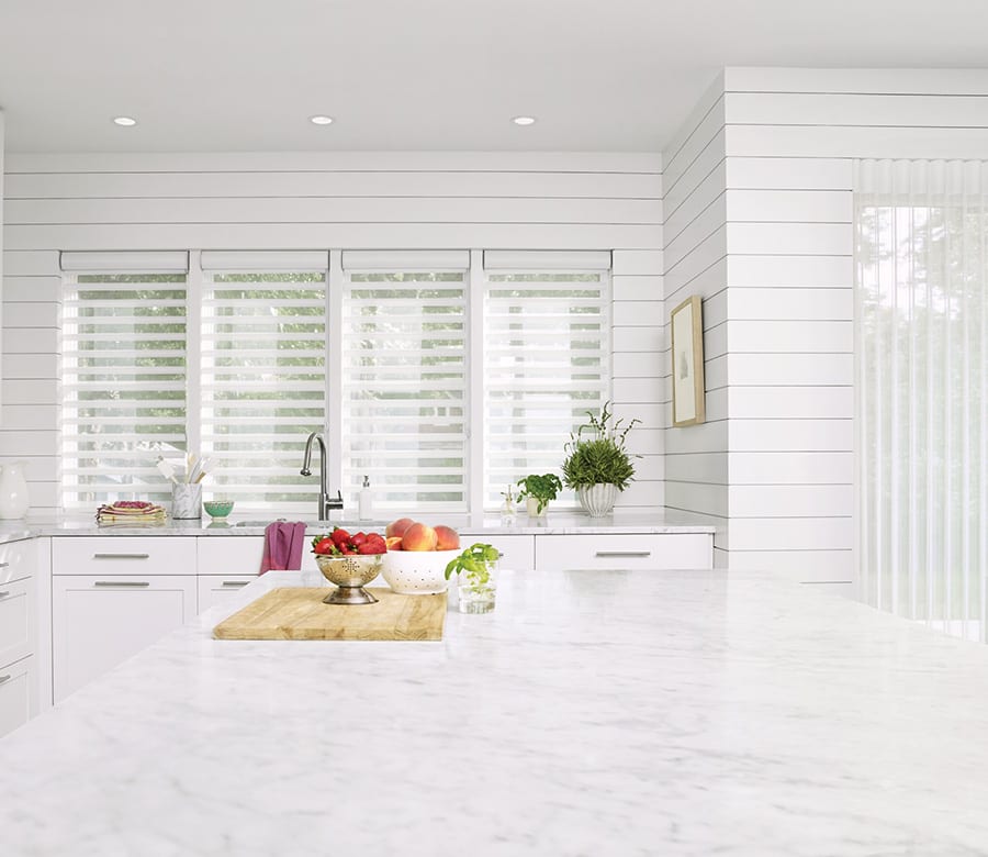 kitchen smart shades white pirouette shades Houston TX