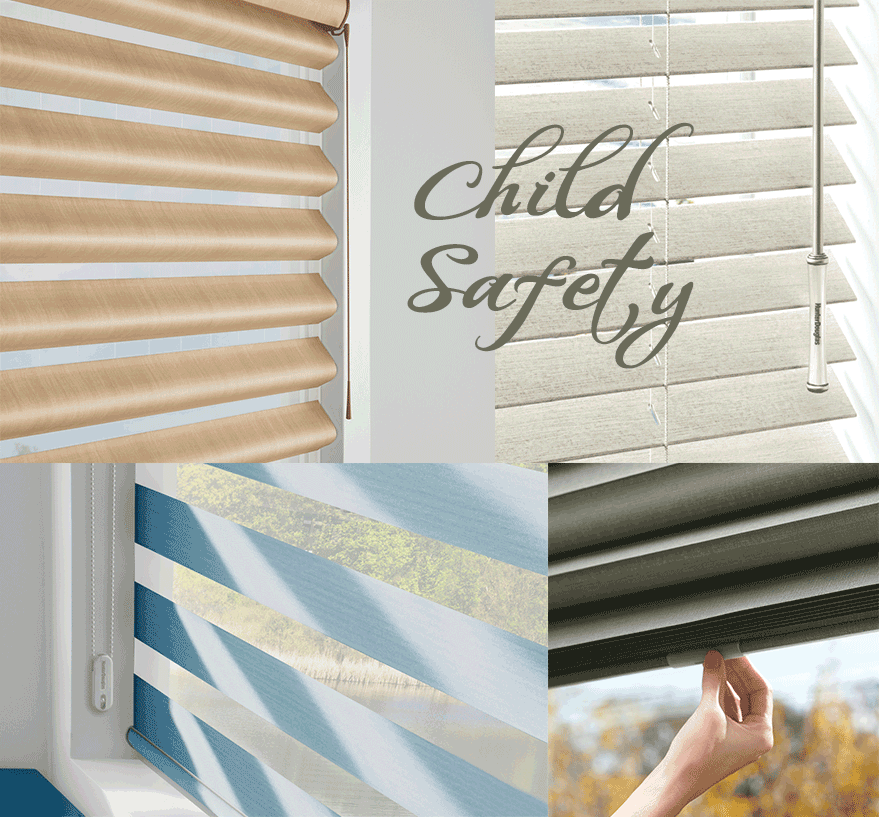 collage of 4 ways to operate child safe blinds Friendswood TX