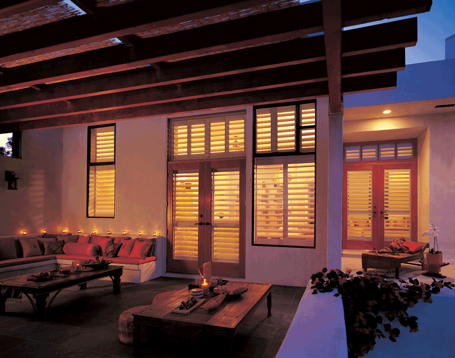 exterior view of interior shutters offer privacy and clean look