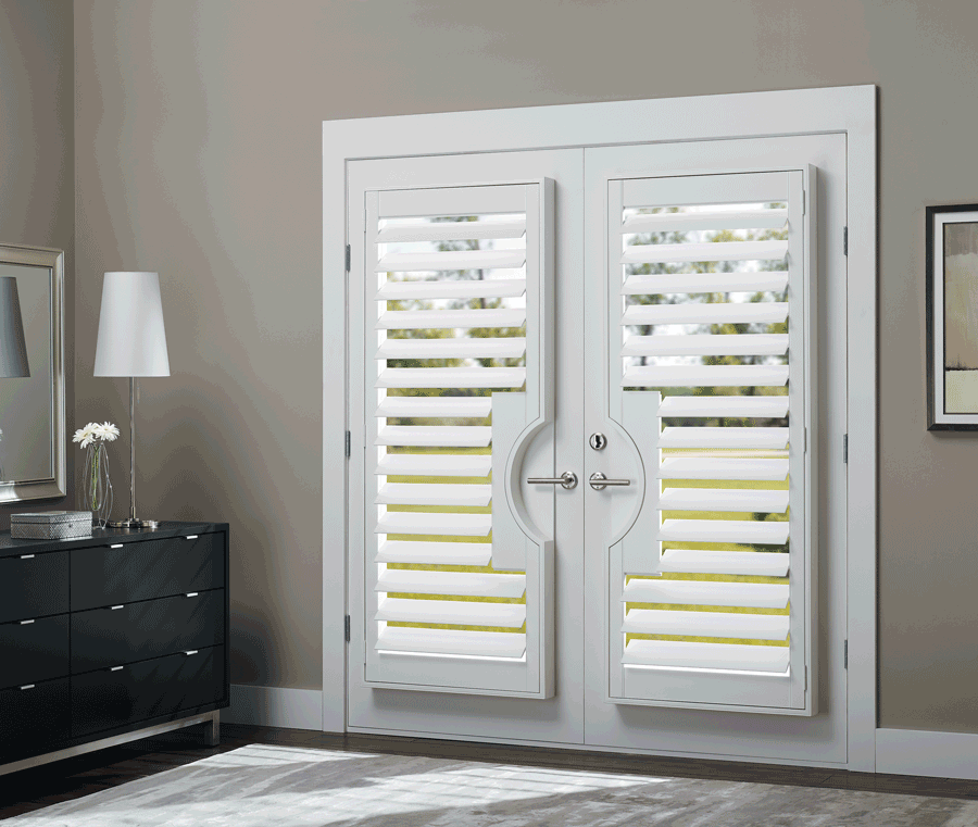 white plantation shutters for french doors Houston TX