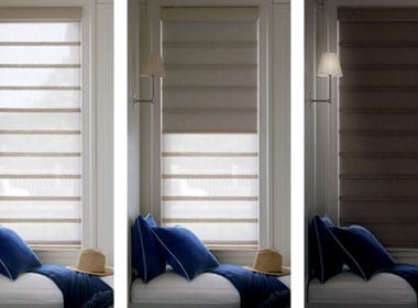 three views of the same window with dual shades in houston TX