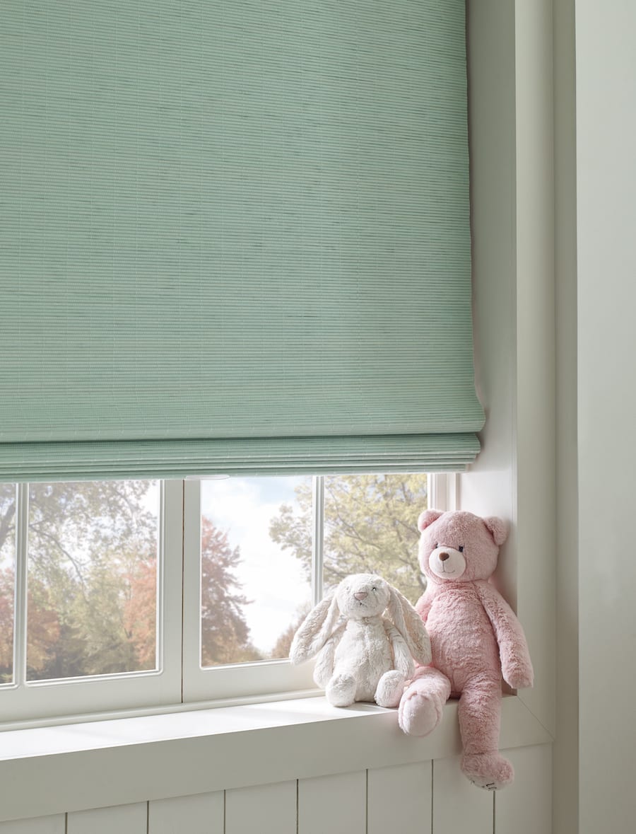 Cordless window shades green woven woods safe for nursery