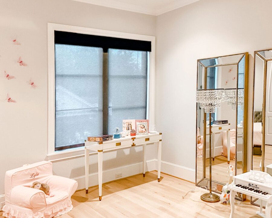 child's room with black screen shades in Houston TX
