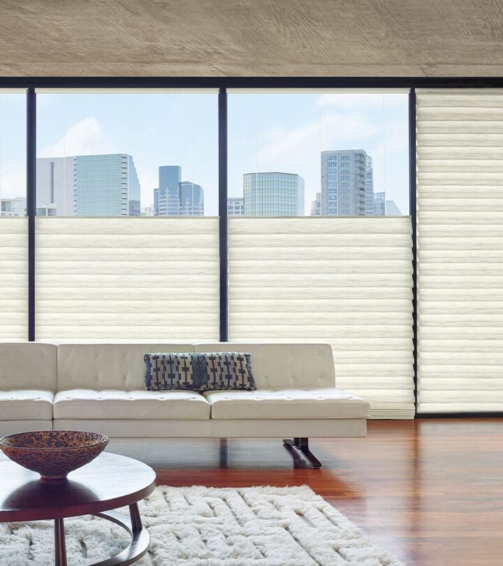 white roman shades with top down bottom up feature for energy efficiency in houston TX