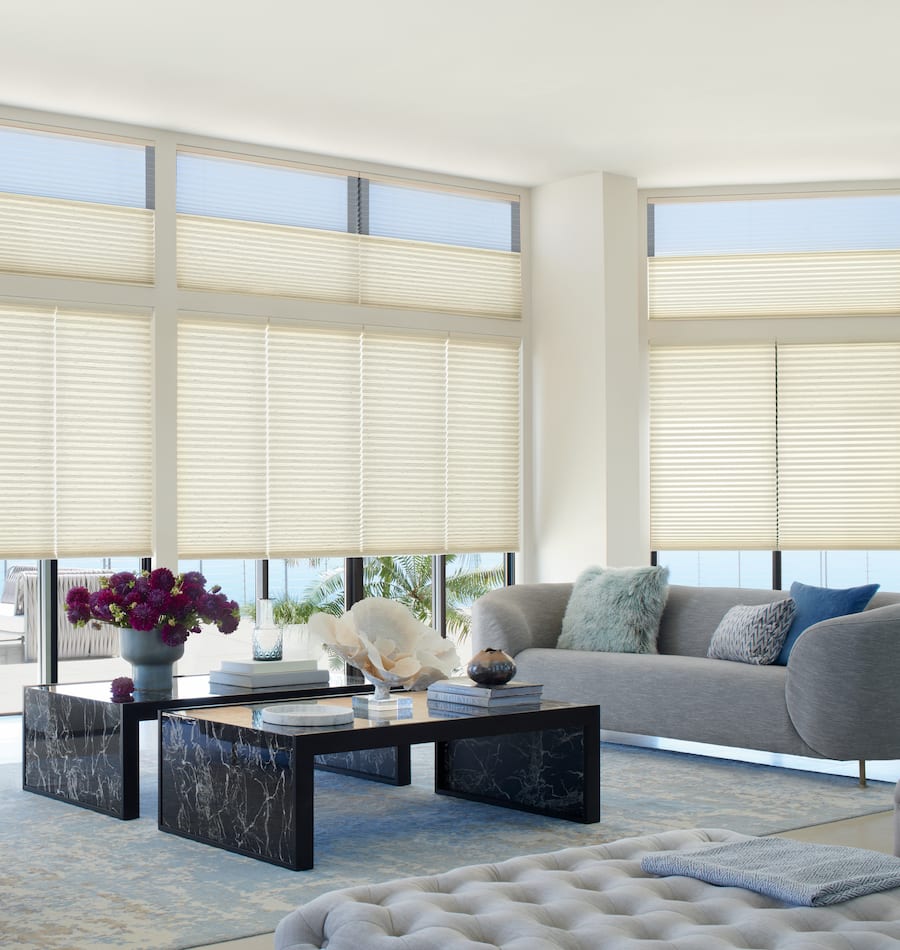 cellular shades in living room in Houston TX