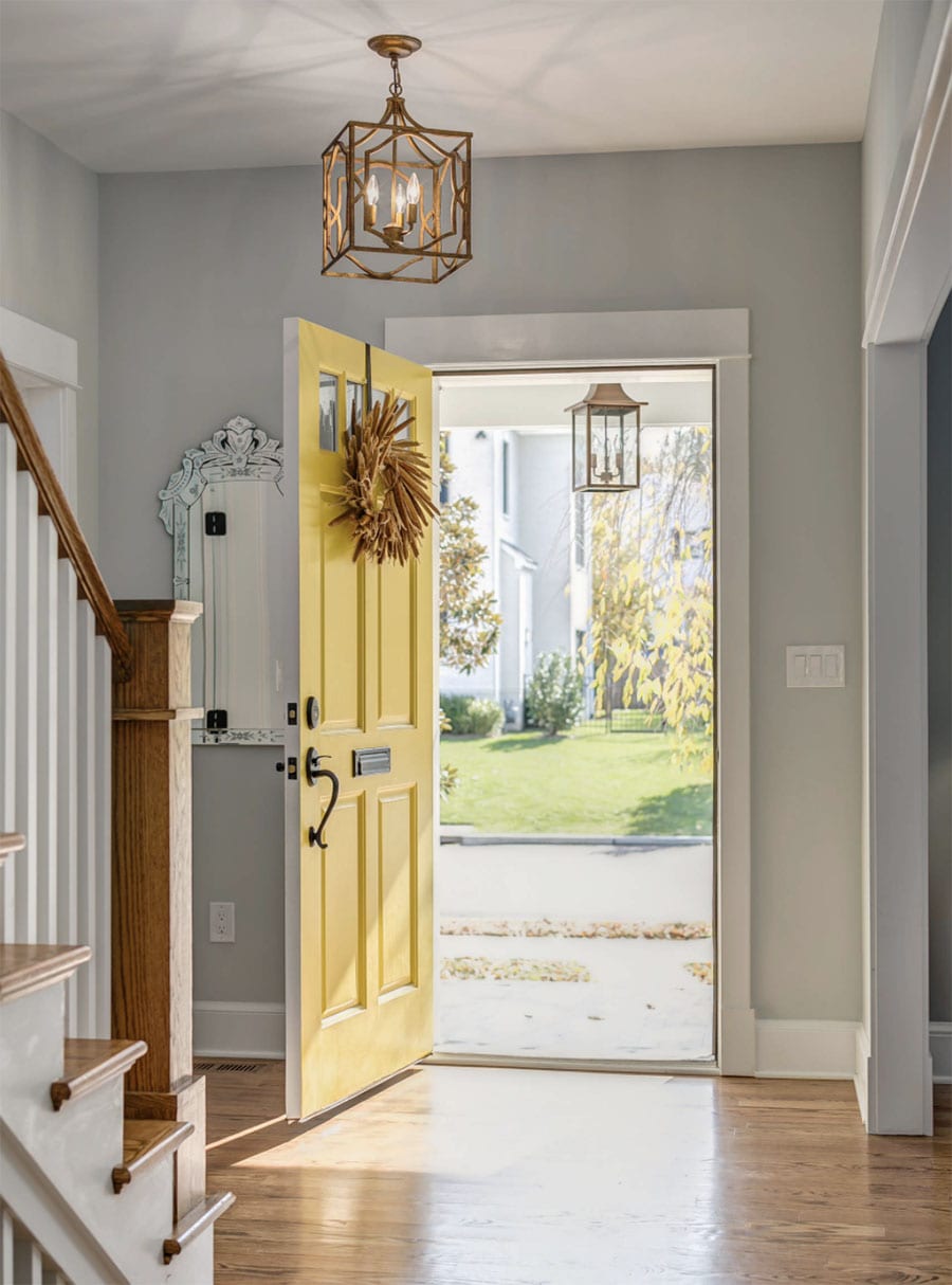 entryway door painted yellow