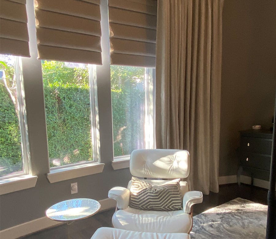 room darkening roman shades in houston bedroom