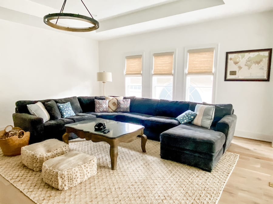 woven shades in cozy living room in Friendswood TX