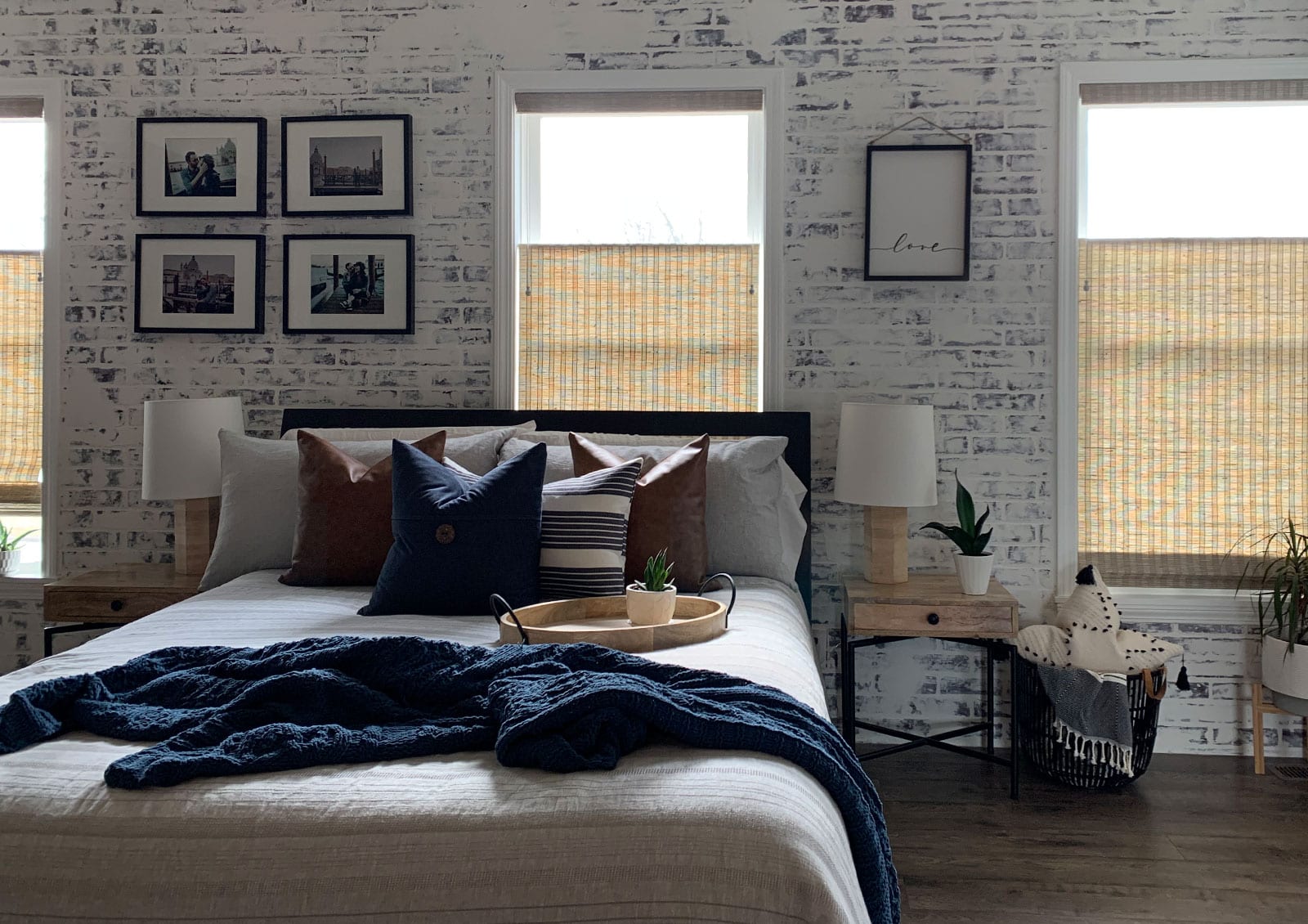 top down woven wood shades in master bedroom