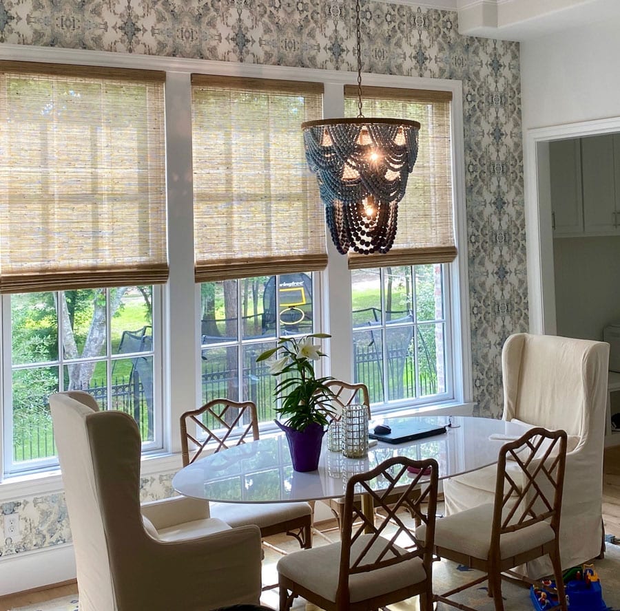 wallpaper accent wall in kitchen dining area in Magnolia TX