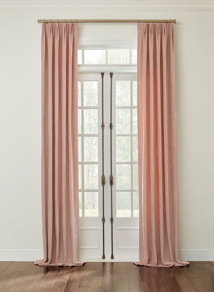 pink drapery on french doors 