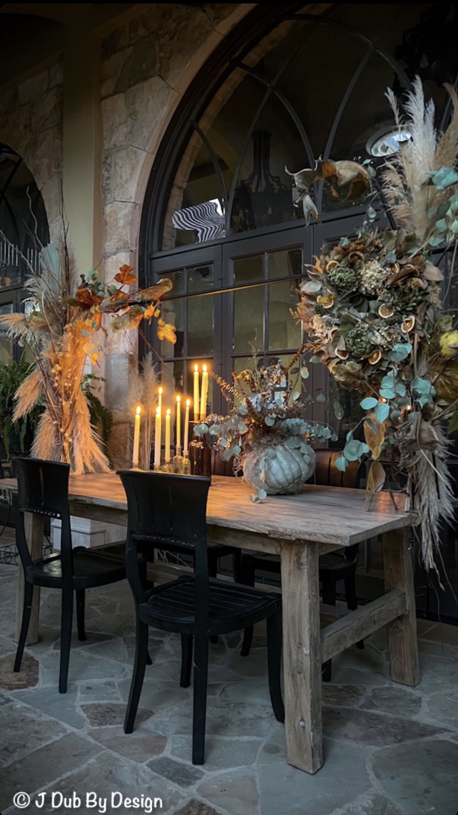 outdoor dining table with fall decor in Texas