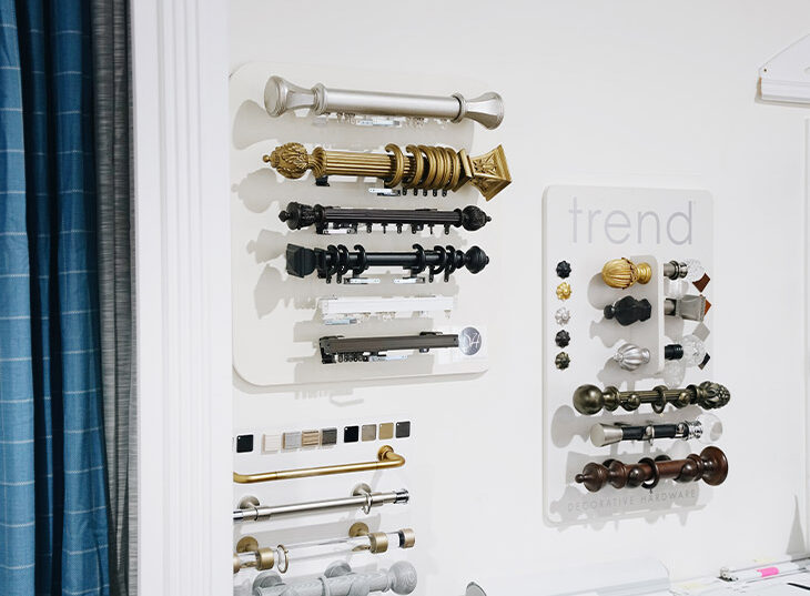 drapery hardware in window treatment showroom