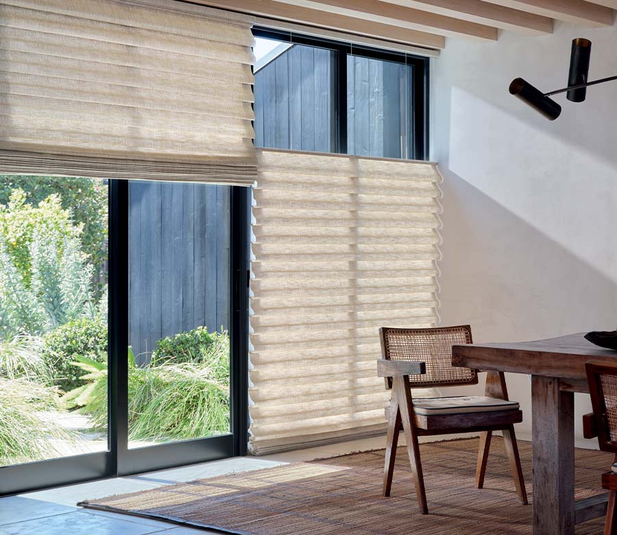 Alustra Vignette Roman shades lowered from the top for daylight, privacy and glare control