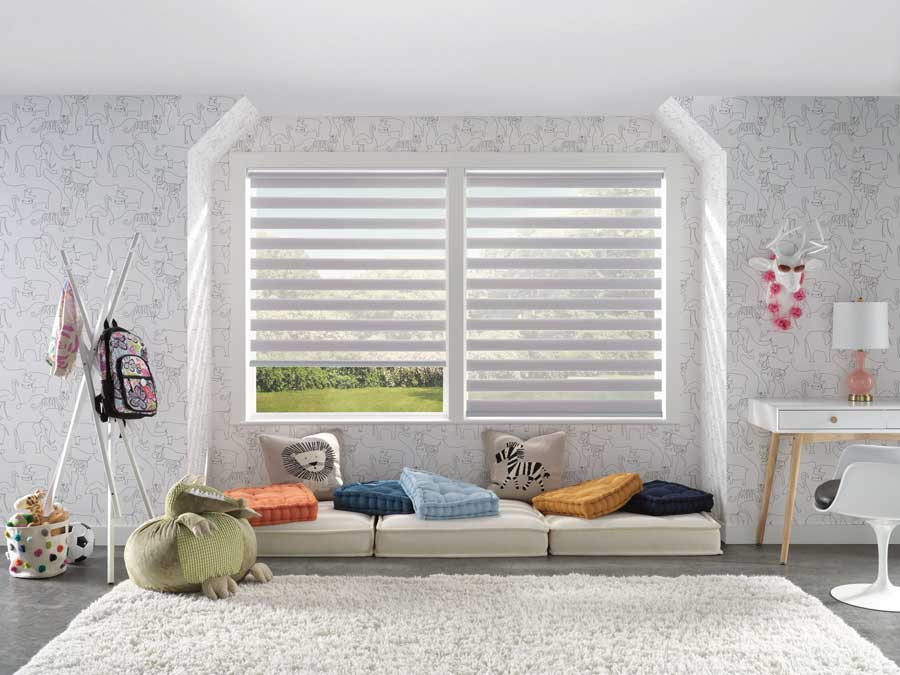 white window shades in kid playroom with colorful pillows bonus space creative blinds