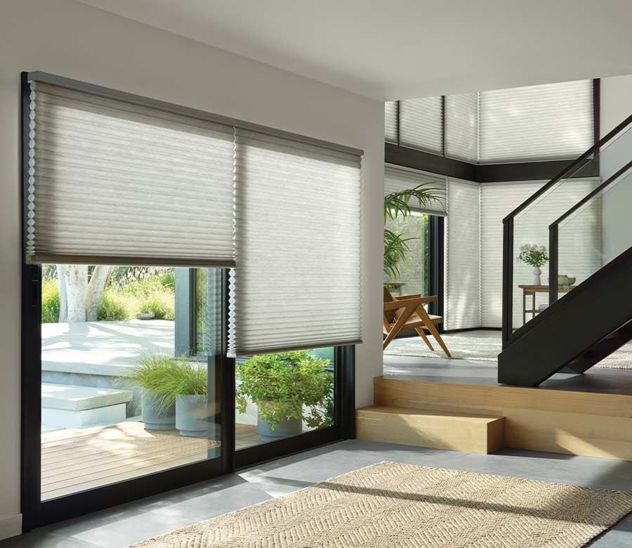 black framed window cellular blinds