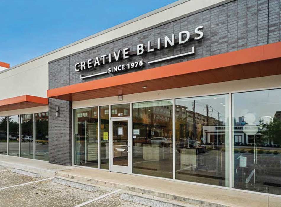 outside view of showroom in west u rice village of creative blinds