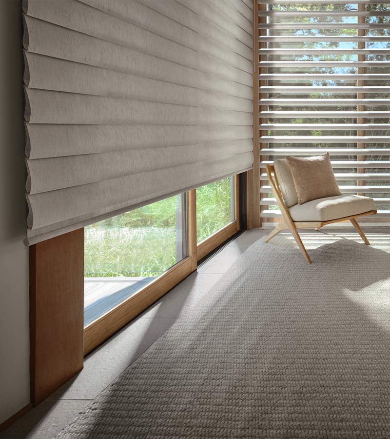 brown Horizontal Blinds for Sliding Glass Doors in bedroom