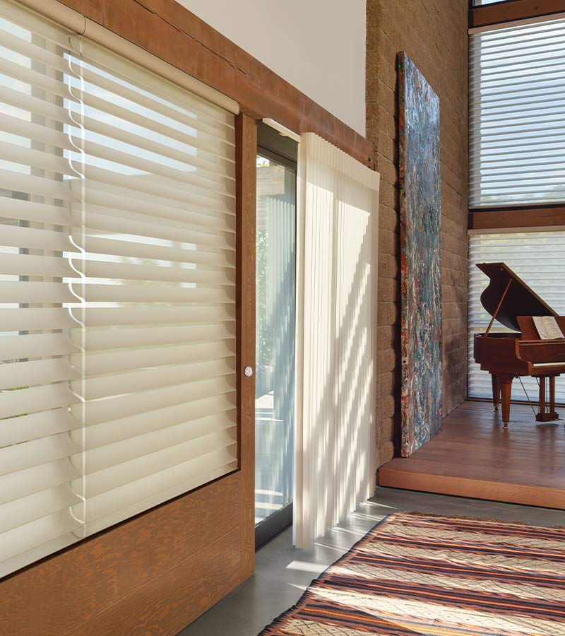 cream Blinds for Sliding Glass Doors in piano music room