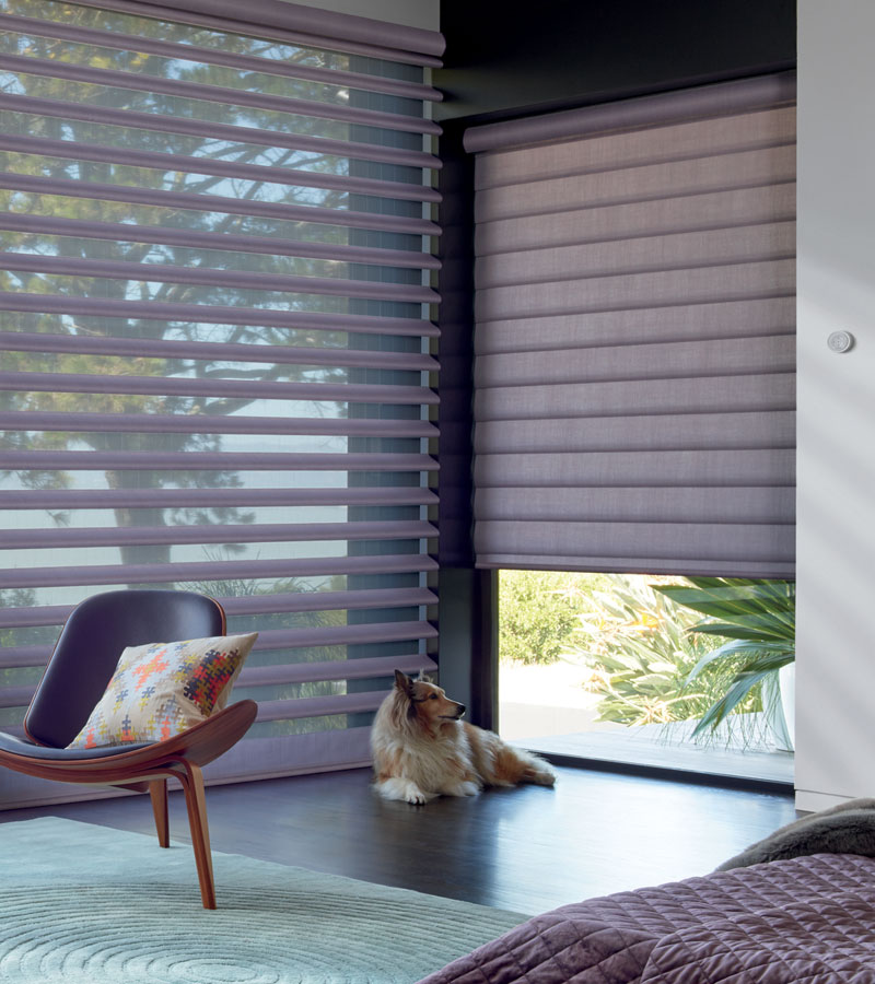 floor to celing pirouette shades with tilted vans in bedroom creative blinds