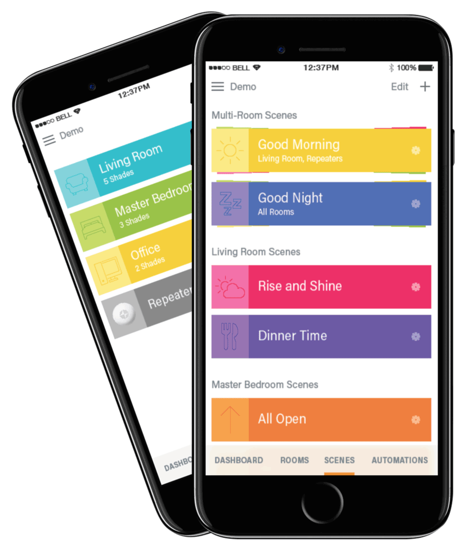 visual of phone showing smart app to control window coverings