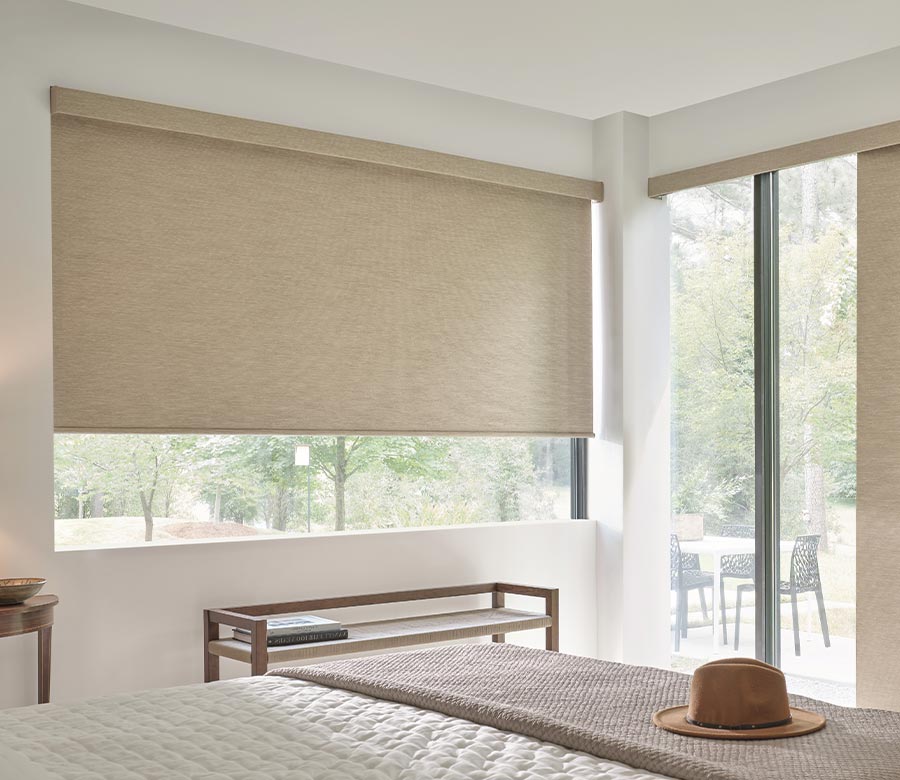 bedroom with designer roller shades creative blinds