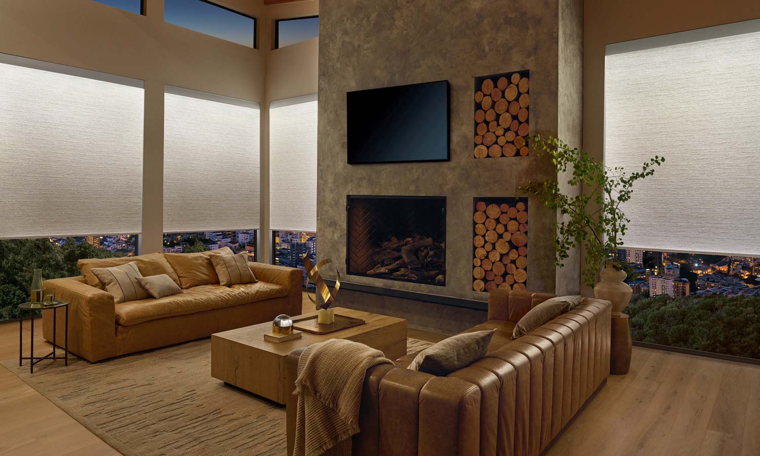 home office with tall windows covered with luminette sheer shades by Creative Blinds