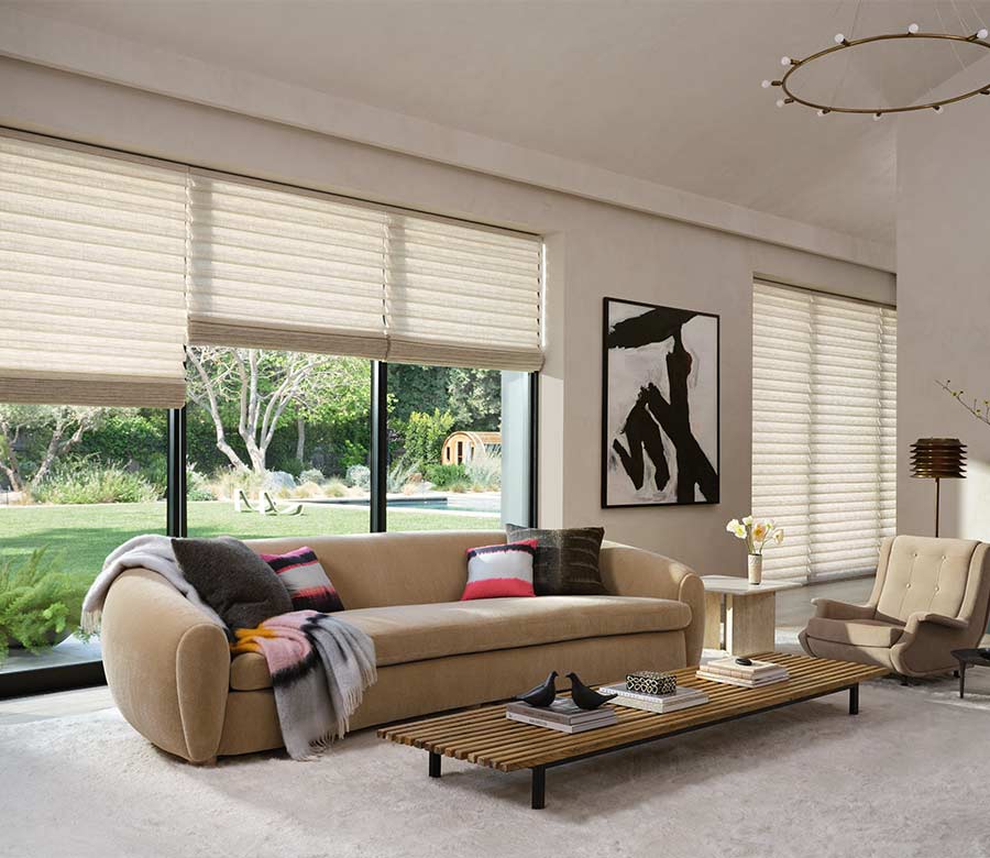 vignette-large-window-roman-shades-hunter-douglas-creative-blinds Vignette Modern Roman Shades on large windows