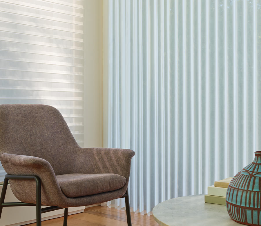 luminette-vertical-sheer-shades-hunter-douglas-creative-blinds white sheer shades in living room