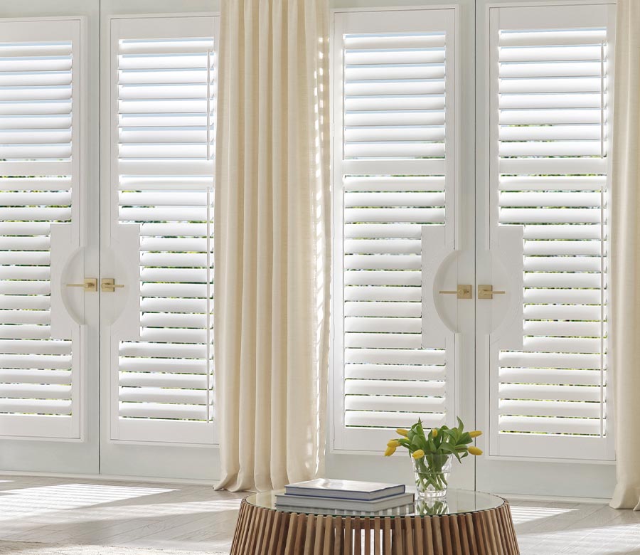 palm-beach-vinyl-french-door-shutters-hunter-douglas-creative-blinds french doors with white palm beach vinyl shutters
