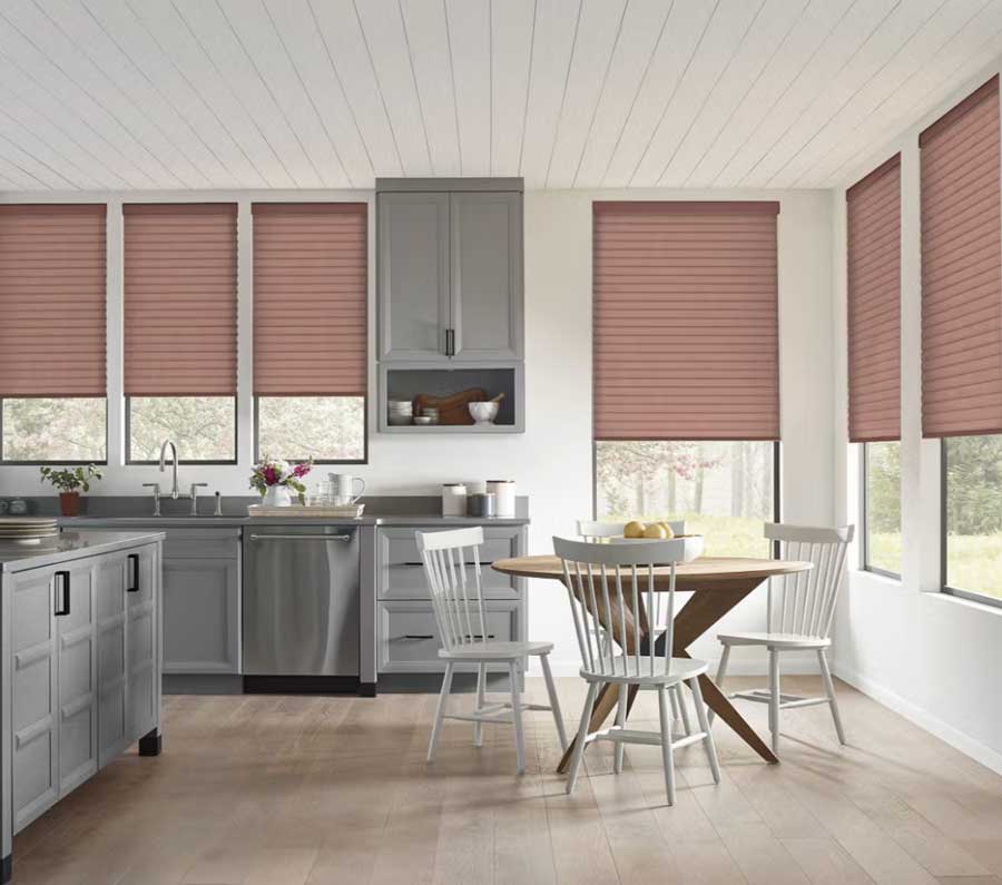 cellular roller shades in brownish red color
