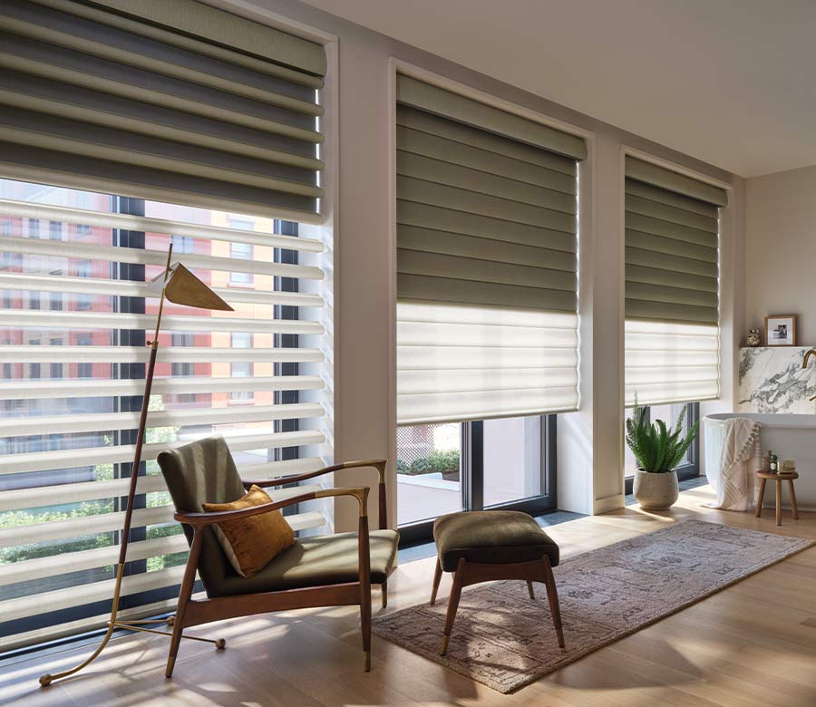 pirouette-window-treatments-dual-opacity-shades-floor-to-ceiling-hunter-douglas-creative-blinds floor to ceiling pirouette window treatments