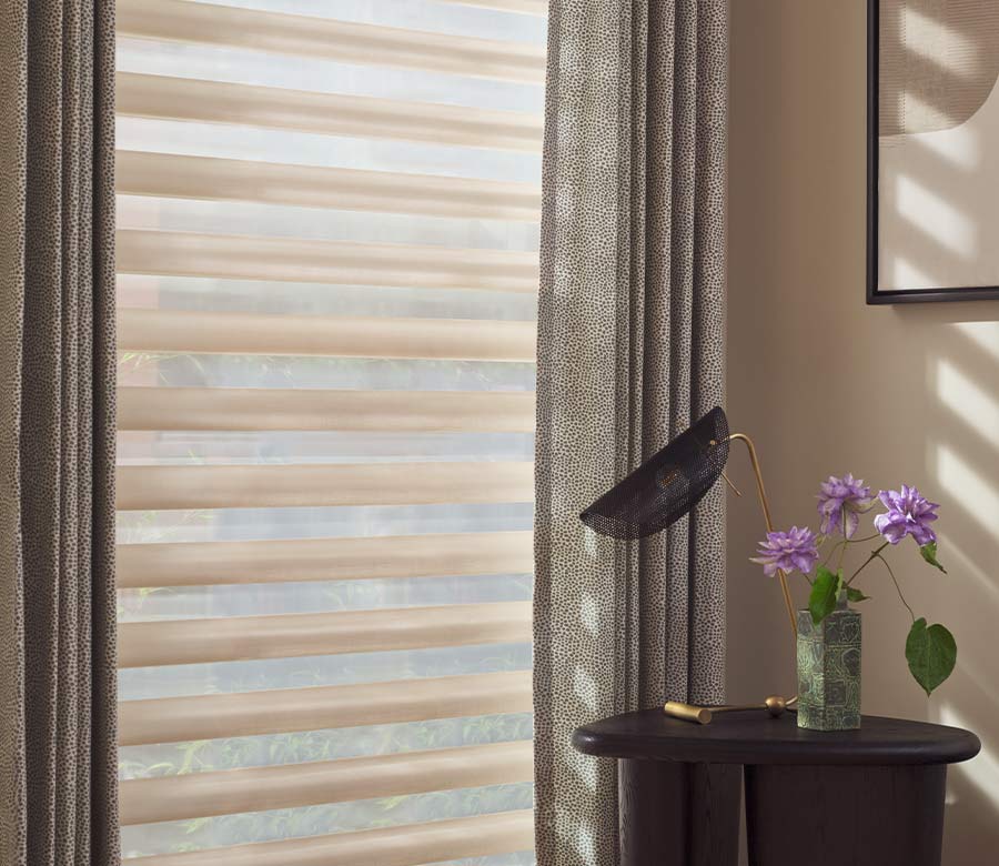 pirouette-window-treatments-layered-drapery-panels-side-by-side-hunter-douglas-creative-blinds pirouette shades with drapery panels hunter douglas