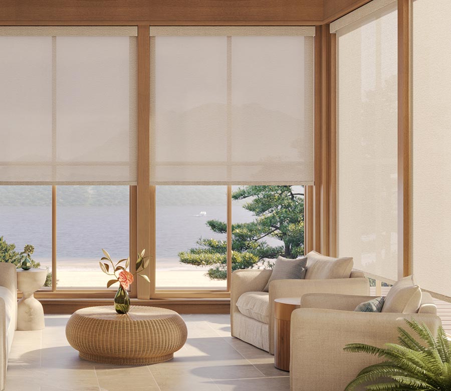 light-filtering-cream-designer-screen-shades-in-coastal-living-room-creative-blinds neutral shade light filtering shades for large windows