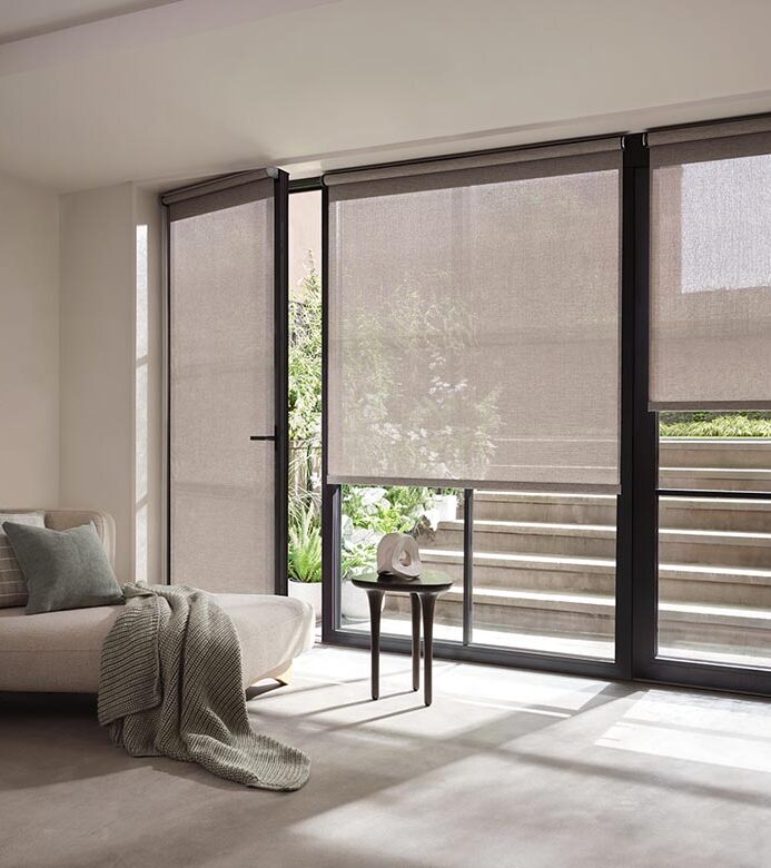 gray screen shades for living room to reduce uv and filter light